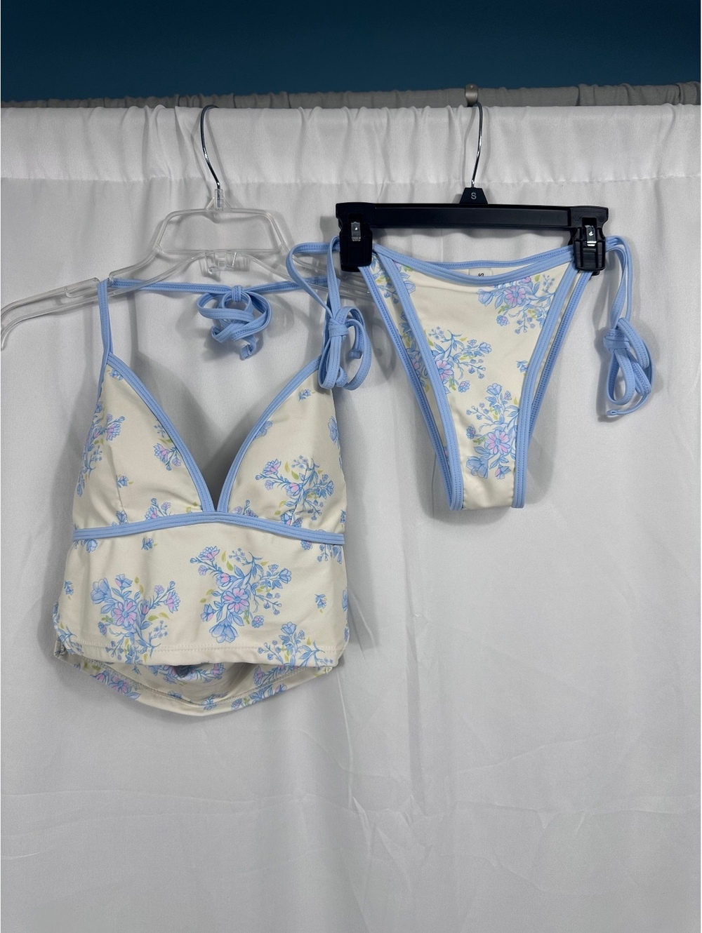 Seamolly Floral Print Two-Piece Bikini Swimsuit with Light Blue Trim Medium